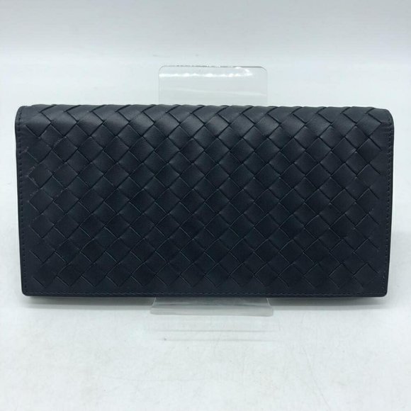 Bottega Veneta Handbags - BOTTEGA VENETA 577559 intrecciato long wallet navy